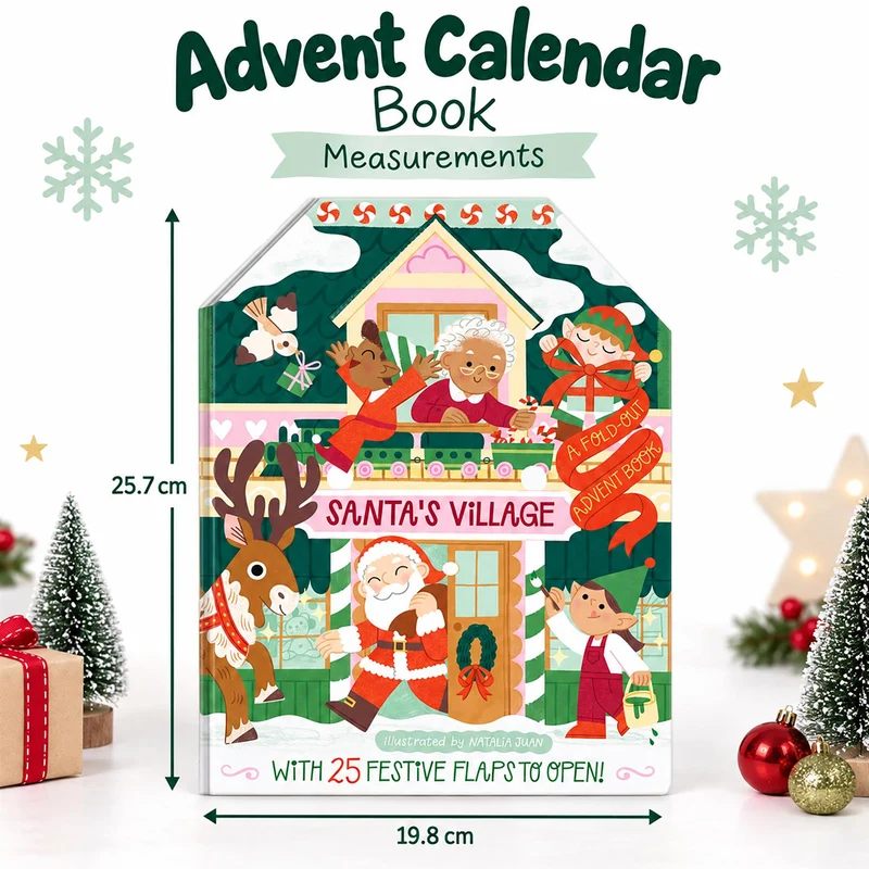 Santa's Village Fold-out Christmas Advent Calendar Book, 25 Flap Countdown