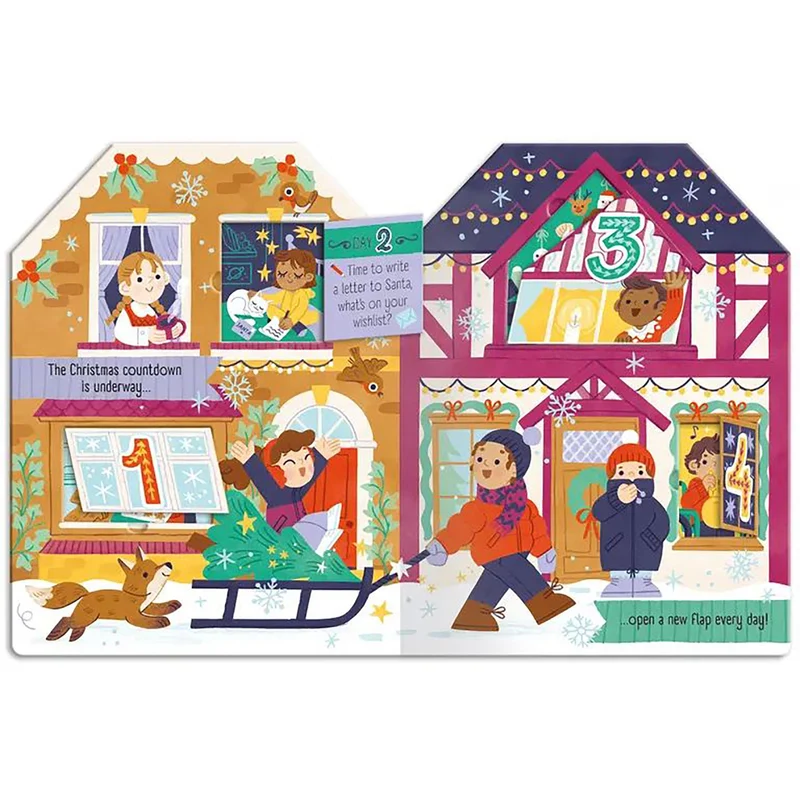 Christmas Village Fold-out Advent Calendar Book, Children's 25-Flap Advent Book