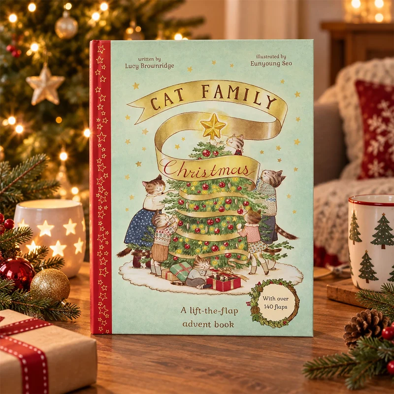 Cat Family Christmas Advent Calendar Lift-the-Flap Book, 24-Page Advent Book