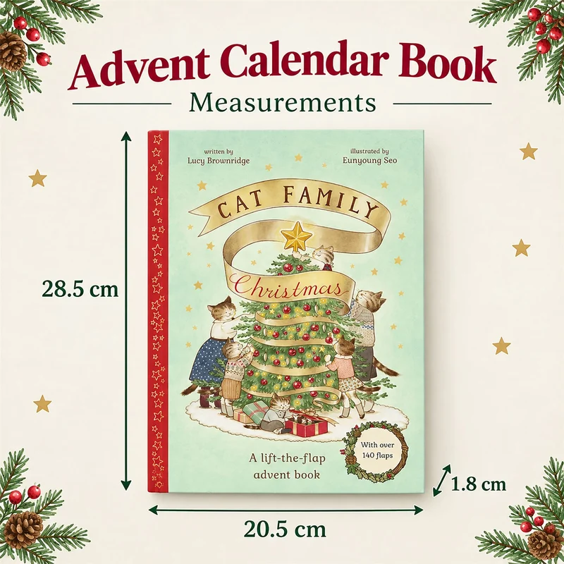 Cat Family Christmas Advent Calendar Lift-the-Flap Book, 24-Page Advent Book