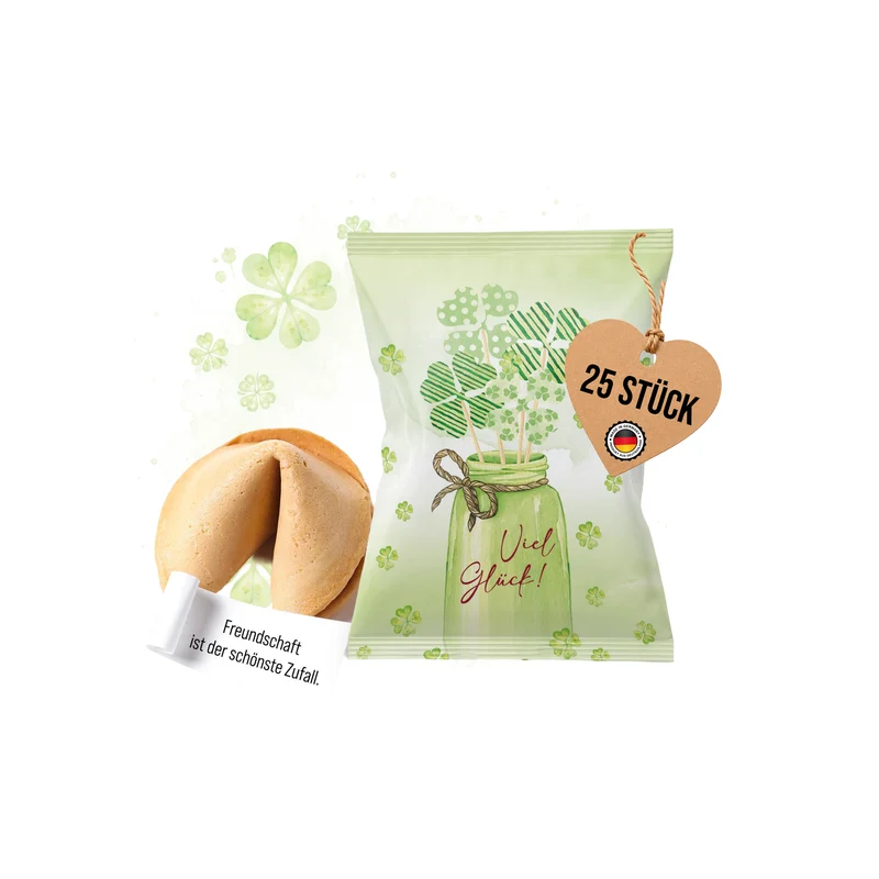 Glückskekse Kleeblatt 25er Set grün – Viel Glück Gastgeschenk