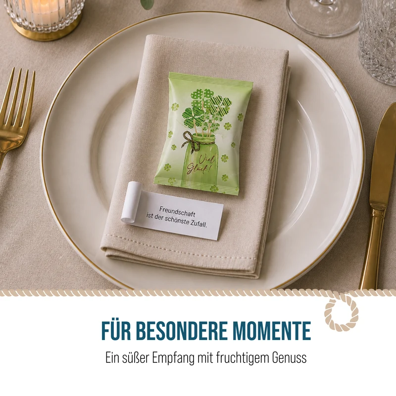 Glückskekse Kleeblatt 25er Set grün – Viel Glück Gastgeschenk