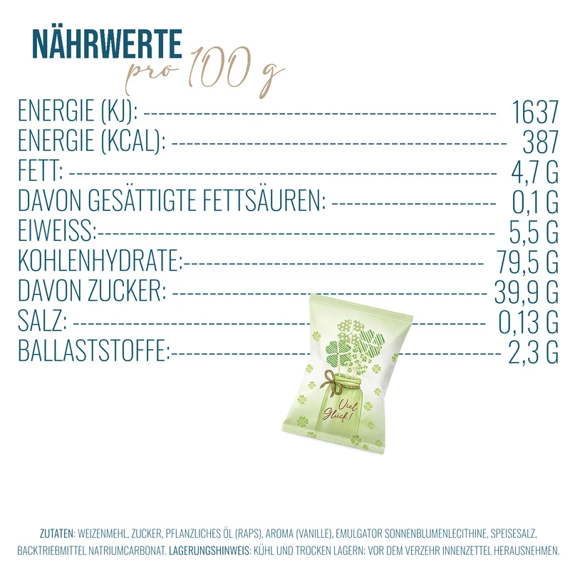 Glückskekse Kleeblatt 25er Set grün – Viel Glück Gastgeschenk
