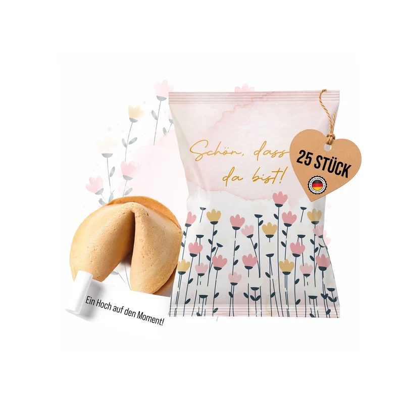 Glückskekse floral rosa 25er Set – Schön, dass du da bist