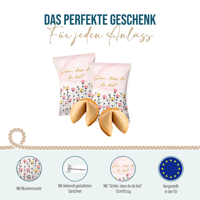 Glückskekse floral rosa 25er Set – Schön, dass du da bist