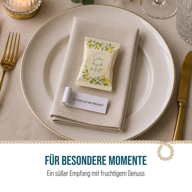 Glückskekse 25er Set Zitronen-Motiv – Schön, dass du da bist