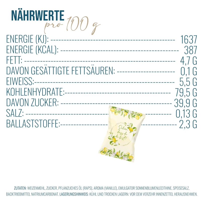 Glückskekse 25er Set Zitronen-Motiv – Schön, dass du da bist