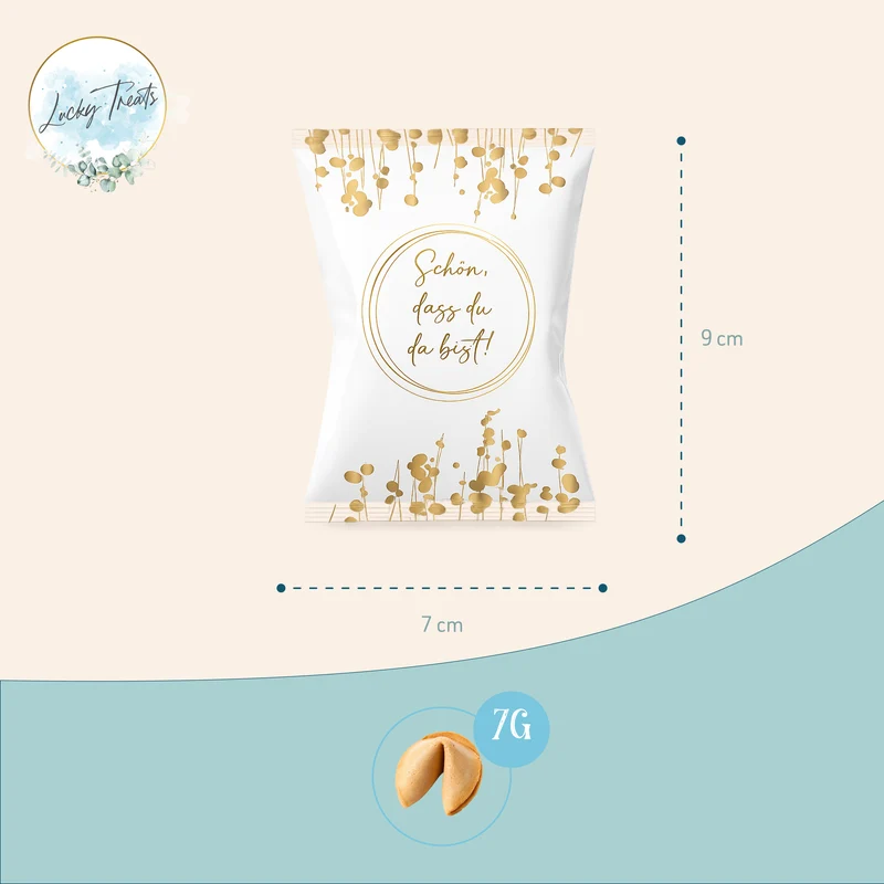 Glückskekse Hochzeit 25er Set weiß gold – Schön, dass du da bist