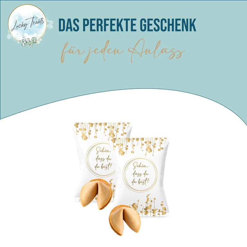Glückskekse Hochzeit 25er Set weiß gold – Schön, dass du da bist