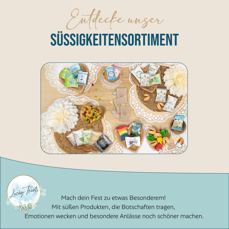Glückskekse Hochzeit 25er Set weiß gold – Schön, dass du da bist
