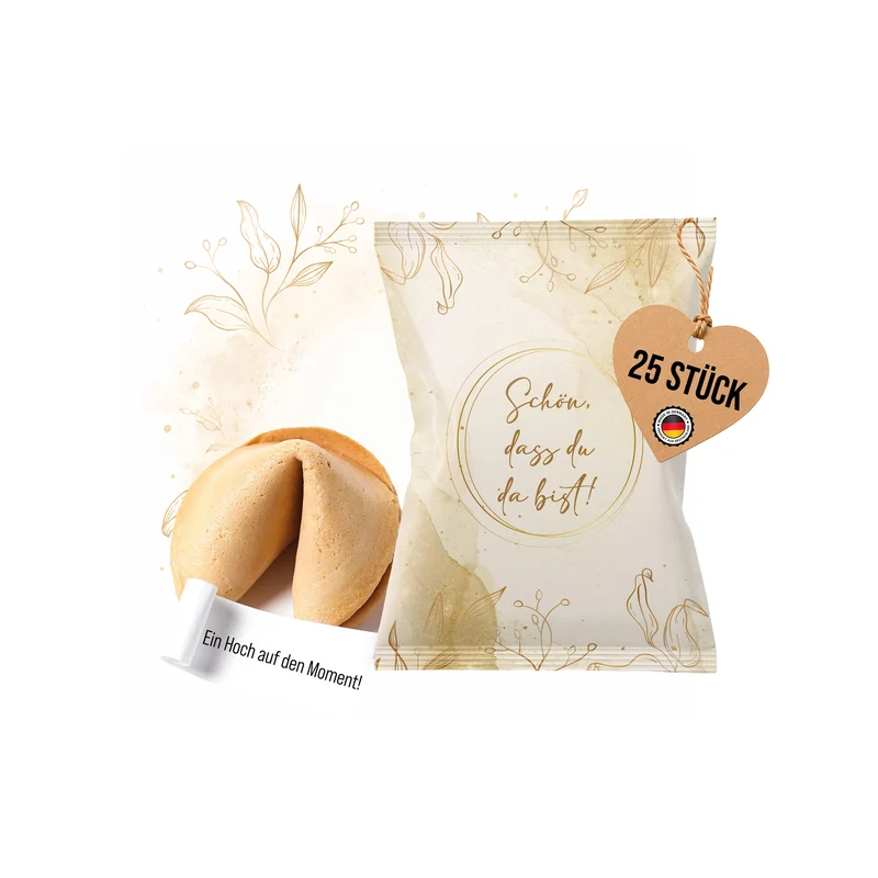 Glückskekse Hochzeit 25er Set gold weiß mit Blütenmuster