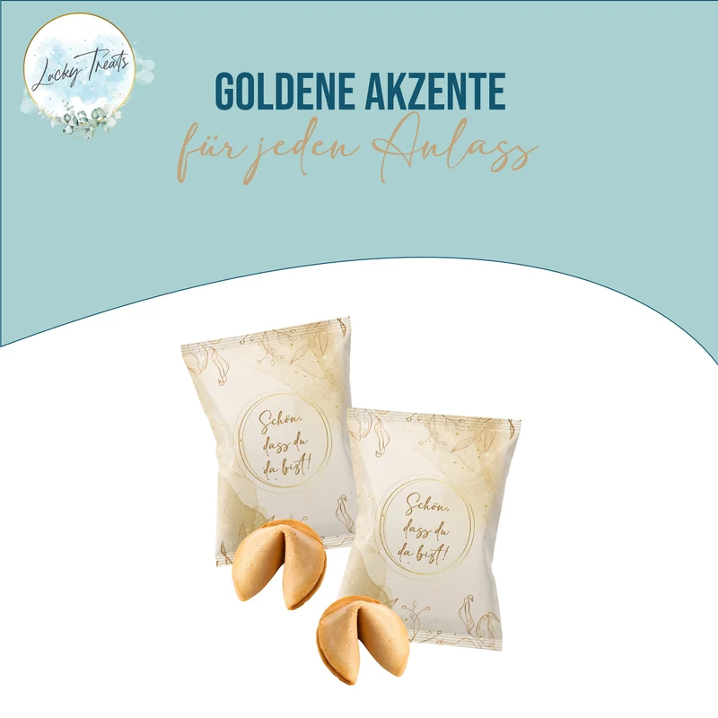 Glückskekse Hochzeit 25er Set gold weiß mit Blütenmuster