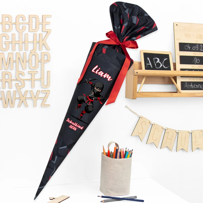 Deine Schultüte aus Stoff mit Wunschname - Jungs Modell 4 - 70 cm