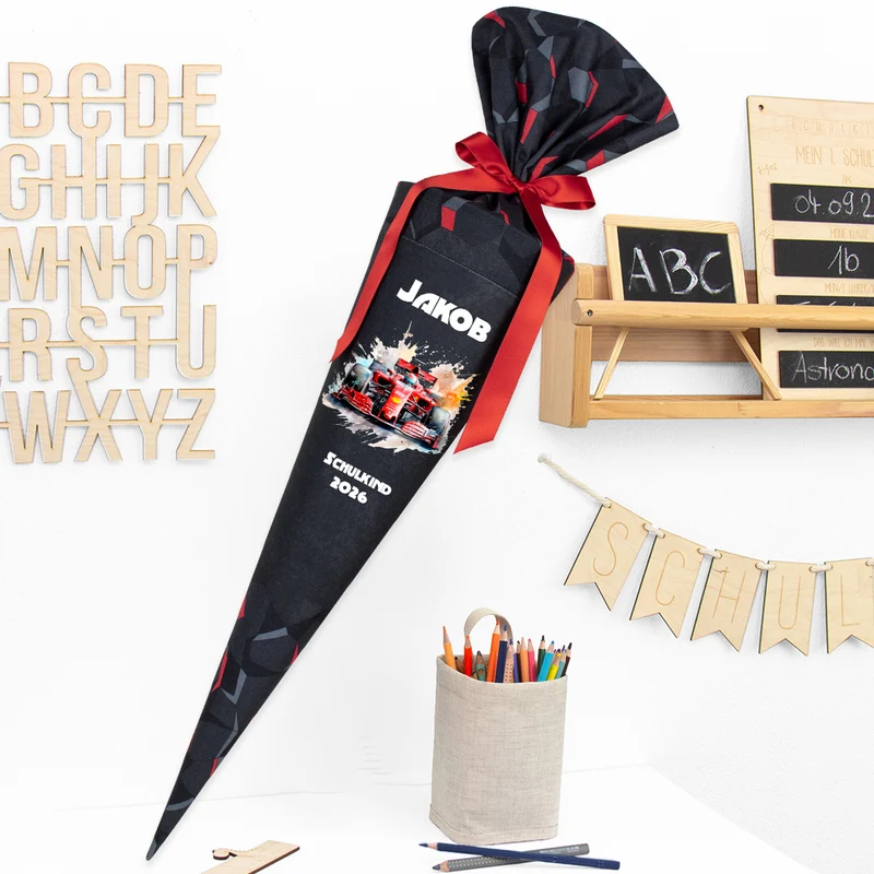 Deine Schultüte aus Stoff mit Wunschname - Jungs Modell 4 - 70 cm