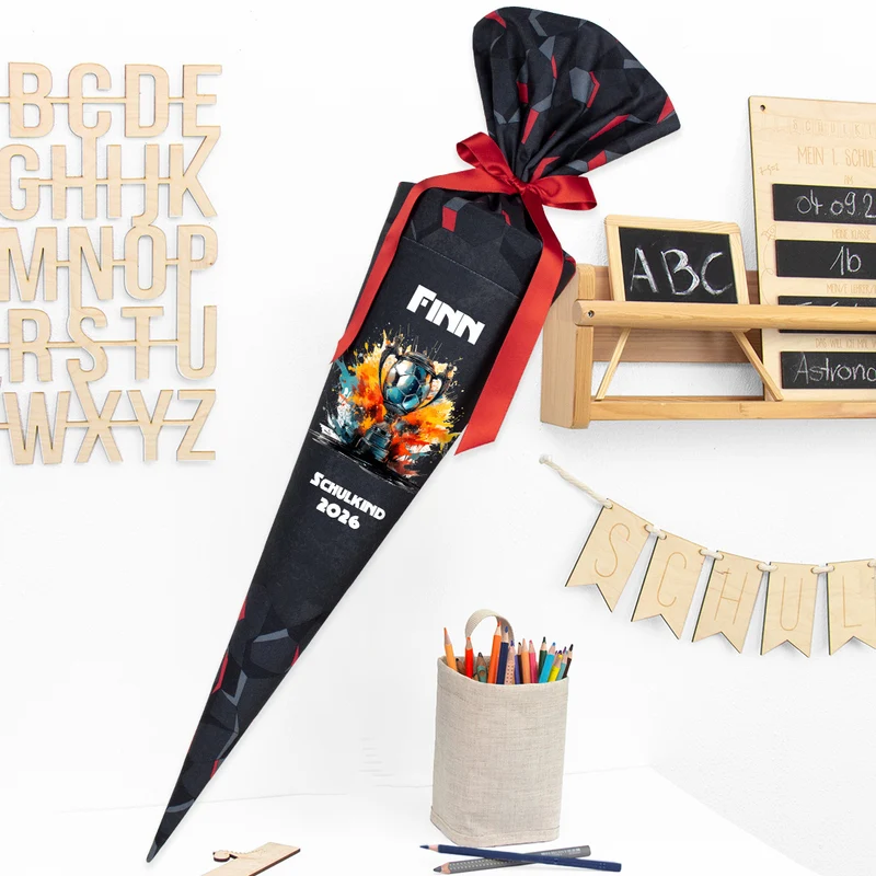 Deine Schultüte aus Stoff mit Wunschname - Jungs Modell 4 - 70 cm