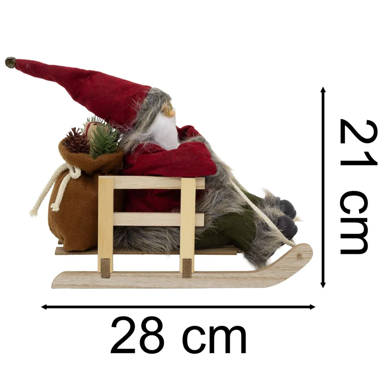 Traditional Santa Claus on Wooden Sleigh | Rustic Father Christmas Figurine