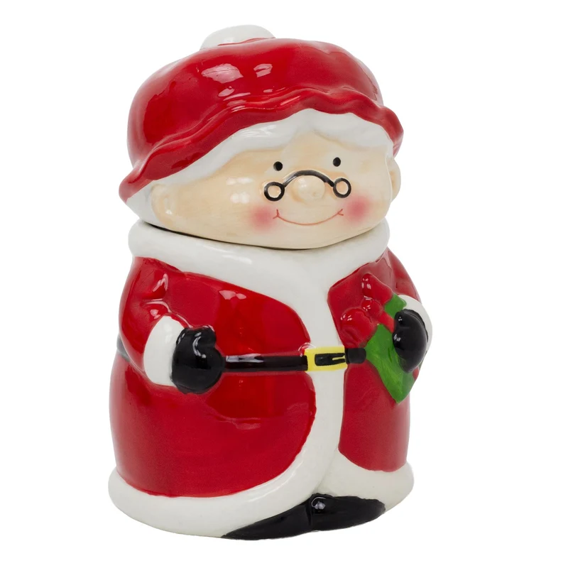 Mrs Claus Christmas Storage Jar | Ceramic Cookie Jar Biscuit Barrel with Lid