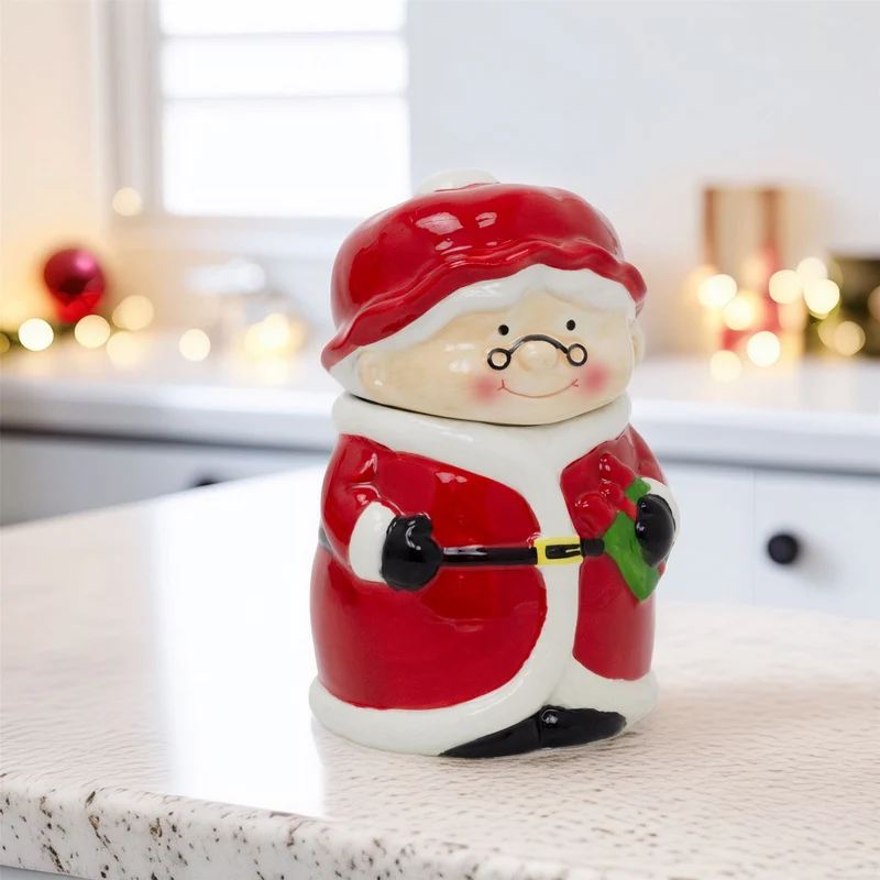 Mrs Claus Christmas Storage Jar | Ceramic Cookie Jar Biscuit Barrel with Lid