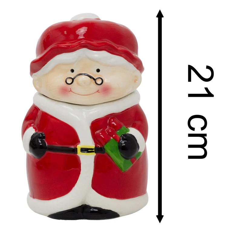 Mrs Claus Christmas Storage Jar | Ceramic Cookie Jar Biscuit Barrel with Lid