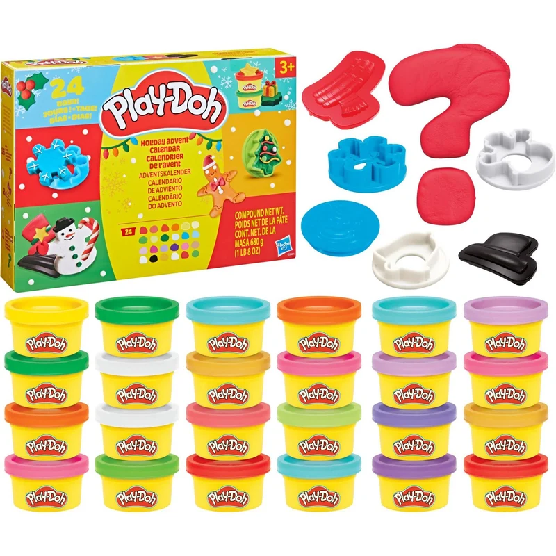 Play-Doh 24-Day Christmas Advent Calendar, 24 Cans, 16 Tools & Snowy Playmat