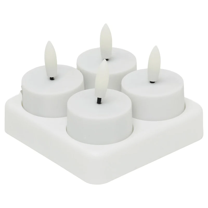 4 LED Rechargeable Tealight Candles and Charger, Rechargeable Flameless Set of 4