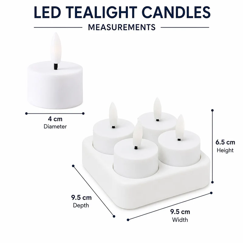 4 LED Rechargeable Tealight Candles and Charger, Rechargeable Flameless Set of 4