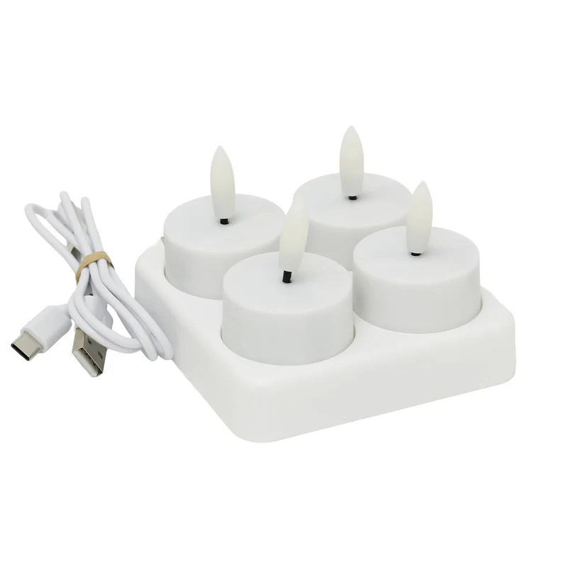 4 LED Rechargeable Tealight Candles and Charger, Rechargeable Flameless Set of 4