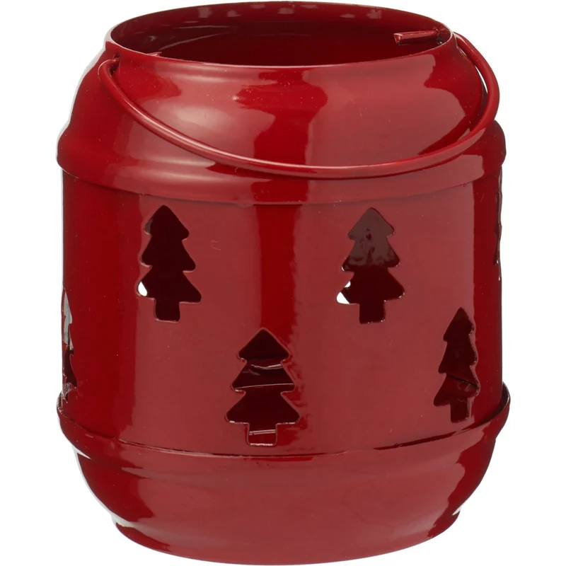 Set of 3 Red Metal Tealight Candle Hanging Lanterns, Moroccan Style Cut-Out
