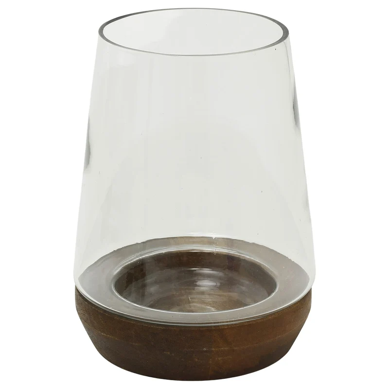 Mango Wood & Glass Hurricane Tea Light Candle Lantern, Hurricane Candle Holder