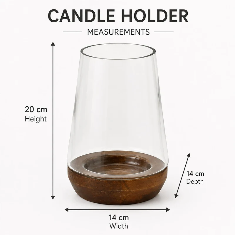 Mango Wood & Glass Hurricane Tea Light Candle Lantern, Hurricane Candle Holder