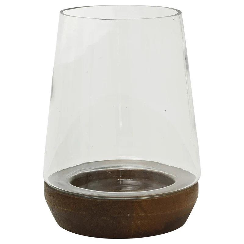 Mango Wood & Glass Hurricane Tea Light Candle Lantern, Hurricane Candle Holder