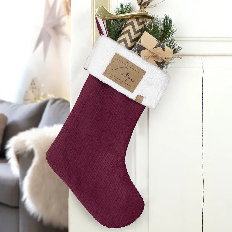 Nikolausstrumpf zum Befüllen Weihnachtssocke personalisiert mit Name Etikett - bordeaux