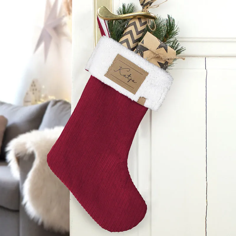 Nikolausstrumpf zum Befüllen Weihnachtssocke personalisiert mit Name Etikett - rot