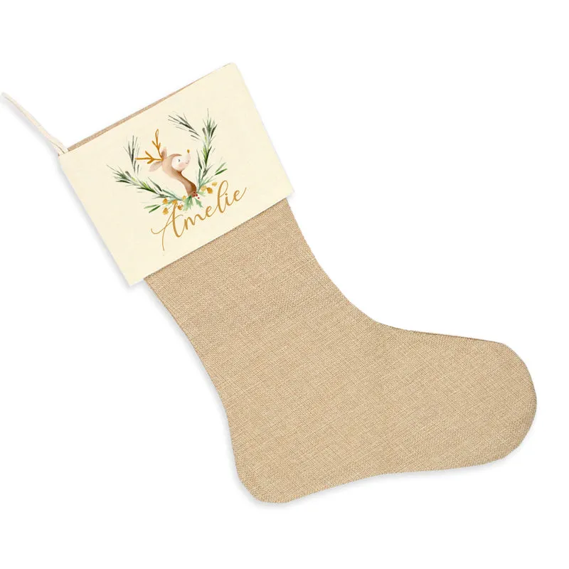 Nikolausstrumpf zum Befüllen Weihnachtssocke aus Jute personalisiert mit Name - Golden Christmas