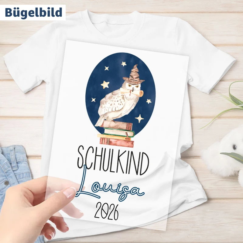 Bügelbild - Schulkind - Wunschname & Wunschjahr - Zauberschule