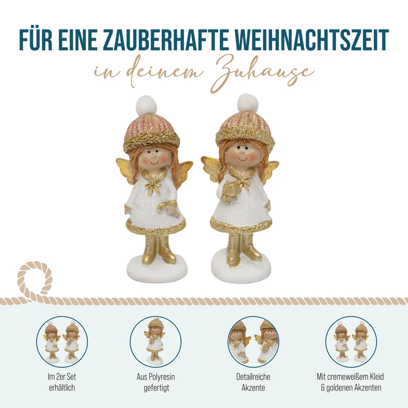 2er Set Engel Figuren Polyresin weiß gold ca. 7 cm hoch