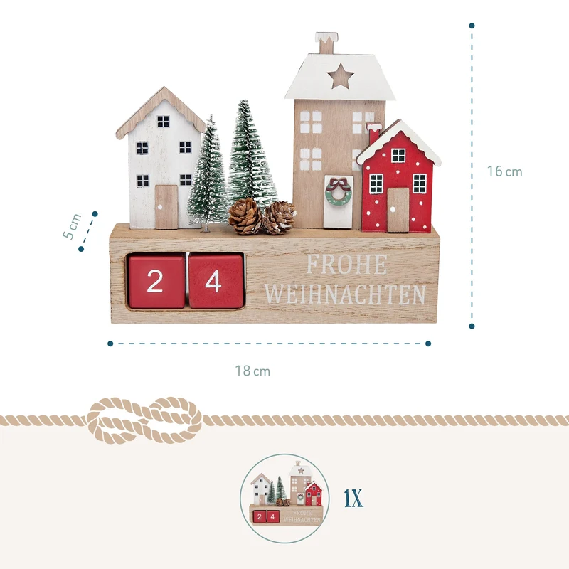 Holz Adventskalender Winterstadt Datumswürfel 18 x 16 cm