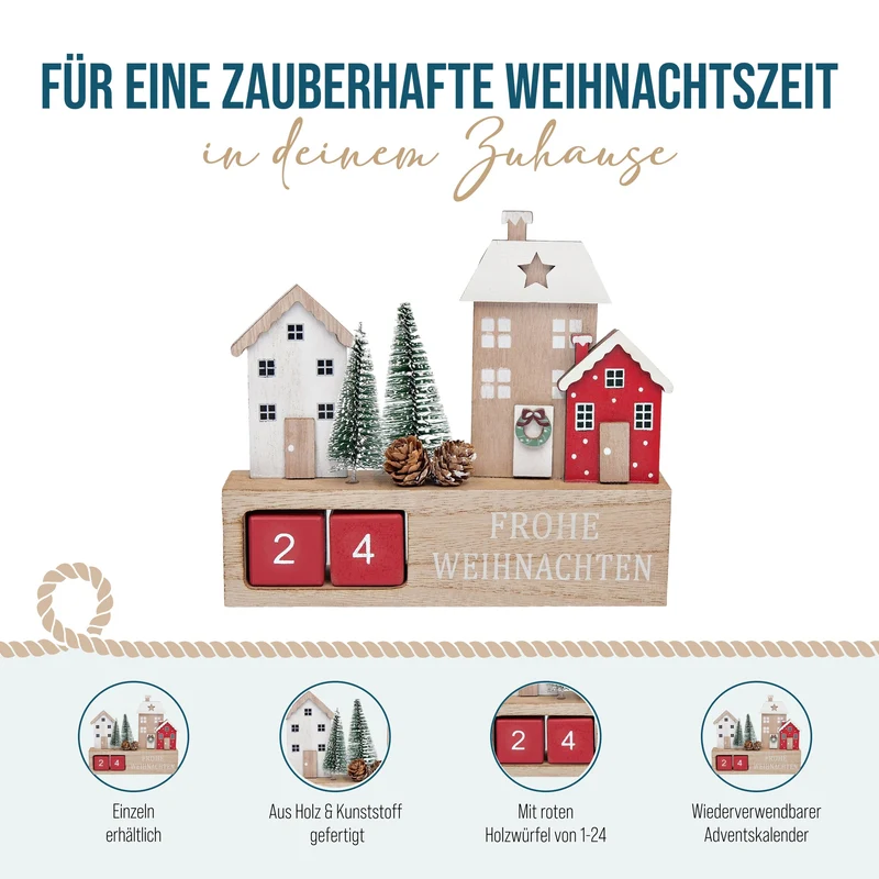 Holz Adventskalender Winterstadt Datumswürfel 18 x 16 cm