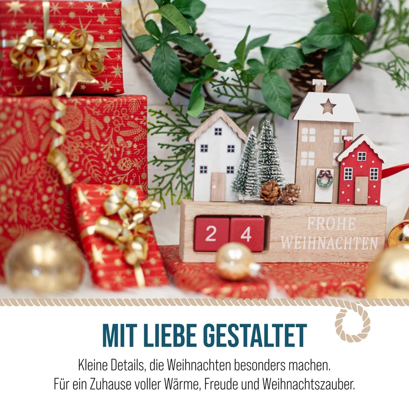 Holz Adventskalender Winterstadt Datumswürfel 18 x 16 cm