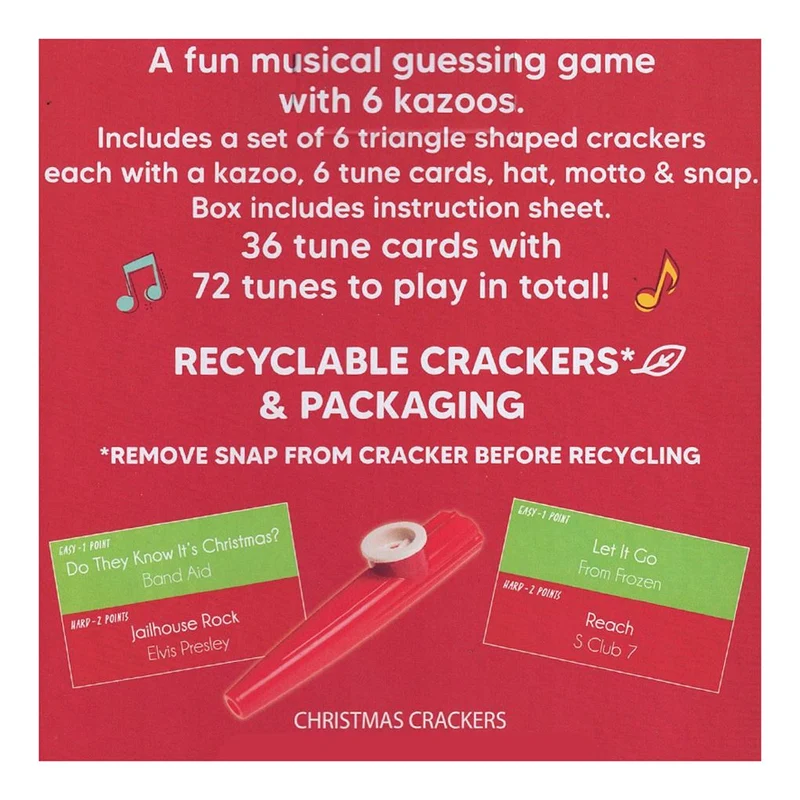 Pyramid Kazoo Christmas Crackers | Set of 6 Musical Game Family Crackers Game