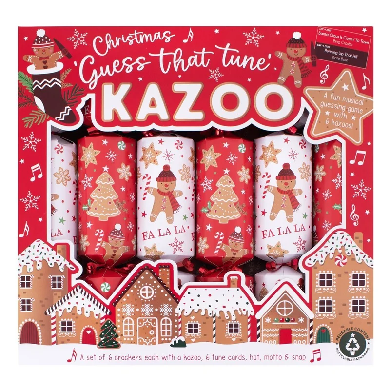 Gingerbread Kazoo Christmas Game Crackers | Set of 6 Musical Christmas Crackers