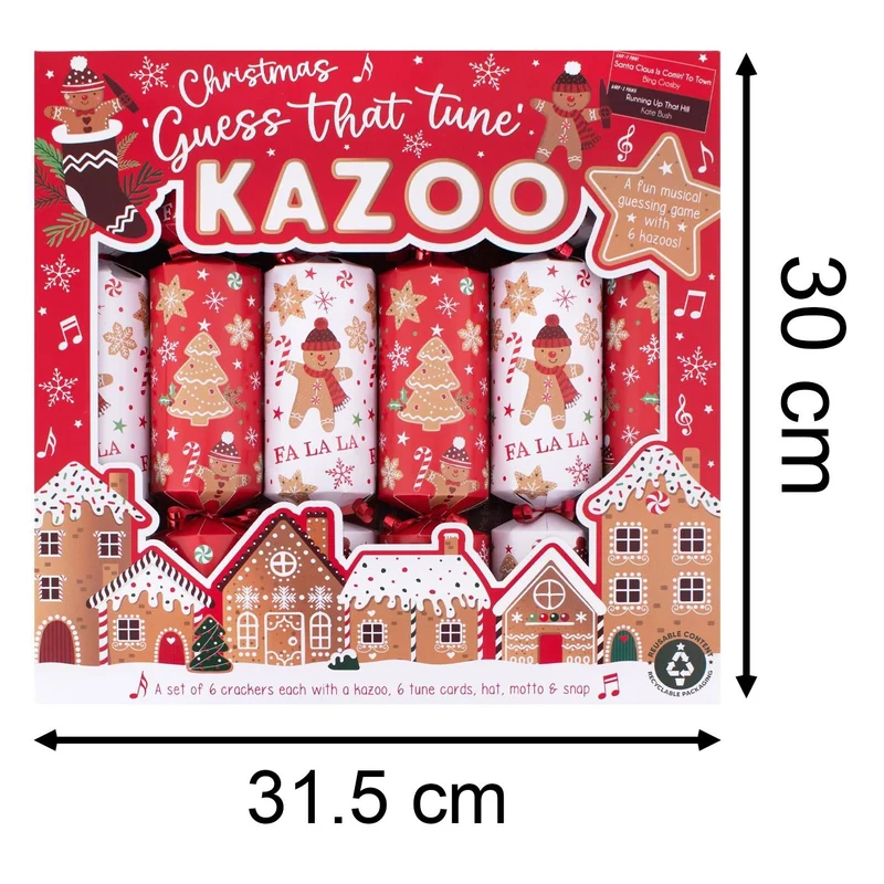 Gingerbread Kazoo Christmas Game Crackers | Set of 6 Musical Christmas Crackers
