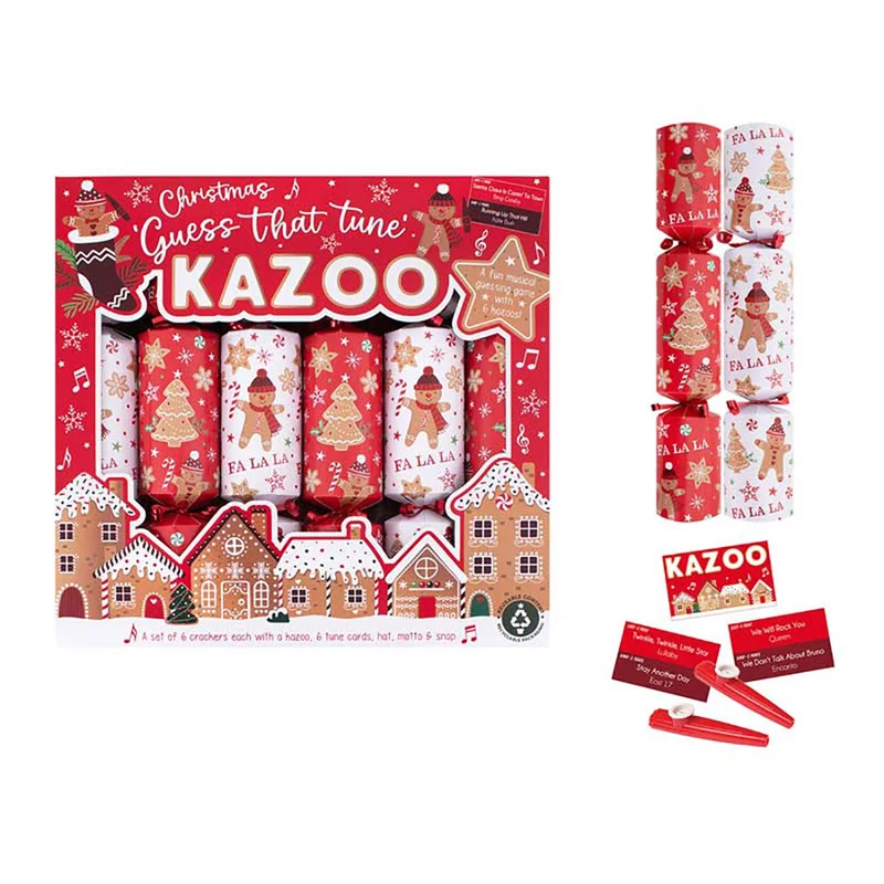 Gingerbread Kazoo Christmas Game Crackers | Set of 6 Musical Christmas Crackers