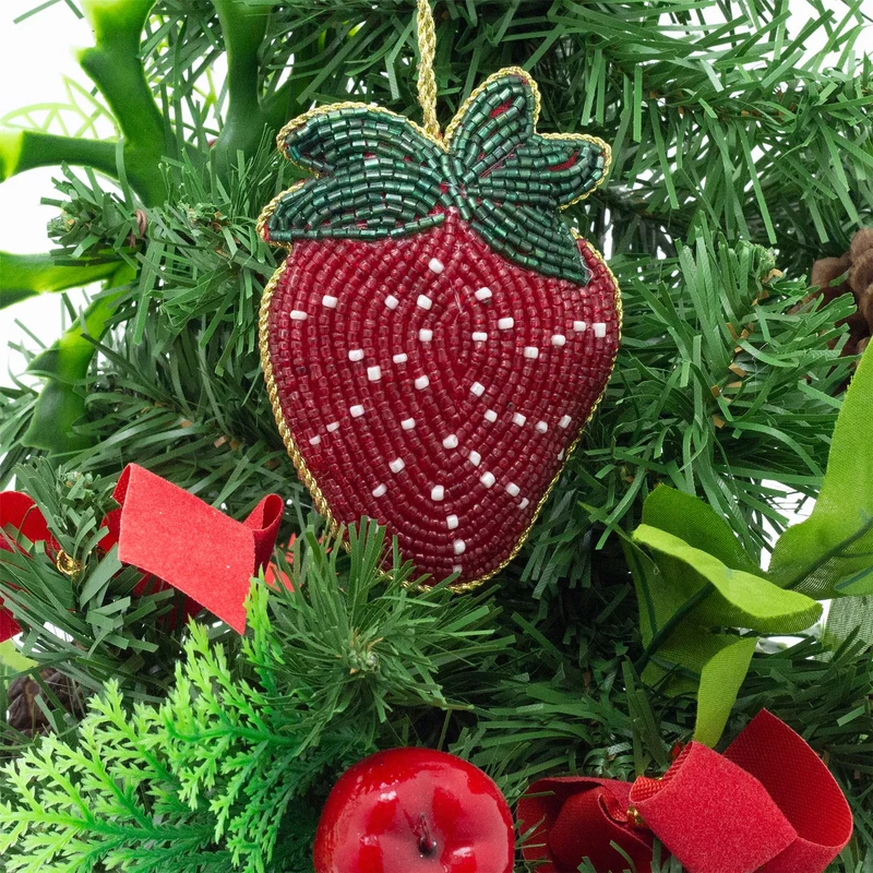 Raspberry Beaded Christmas Tree Bauble | Colourful Fruit-shaped Tree Ornaments