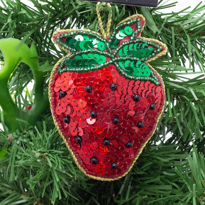 Strawberry Beaded Christmas Tree Bauble | Colourful Fruit-shaped Tree Ornaments