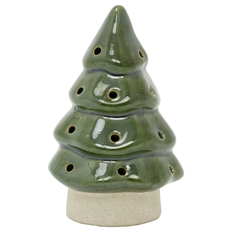 Christmas Tree LED Light, 13cm Battery Operated Green Ceramic Decoration