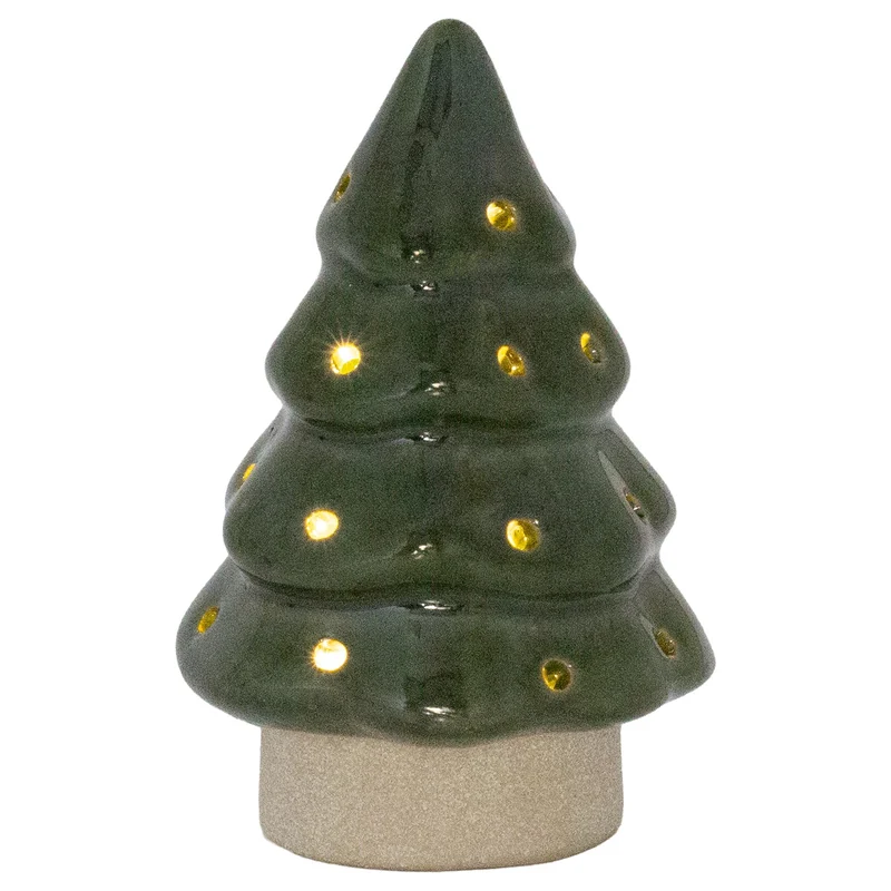 Christmas Tree LED Light, 13cm Battery Operated Green Ceramic Decoration