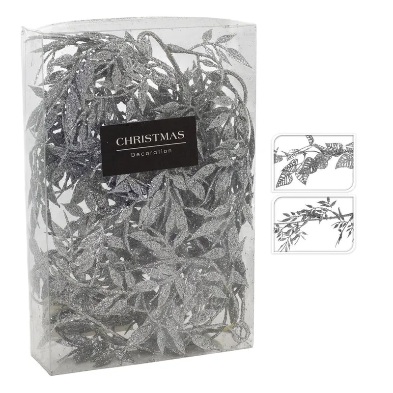 Silver Leaf Christmas Garland | Artificial Vine for Christmas Tree - 180cm