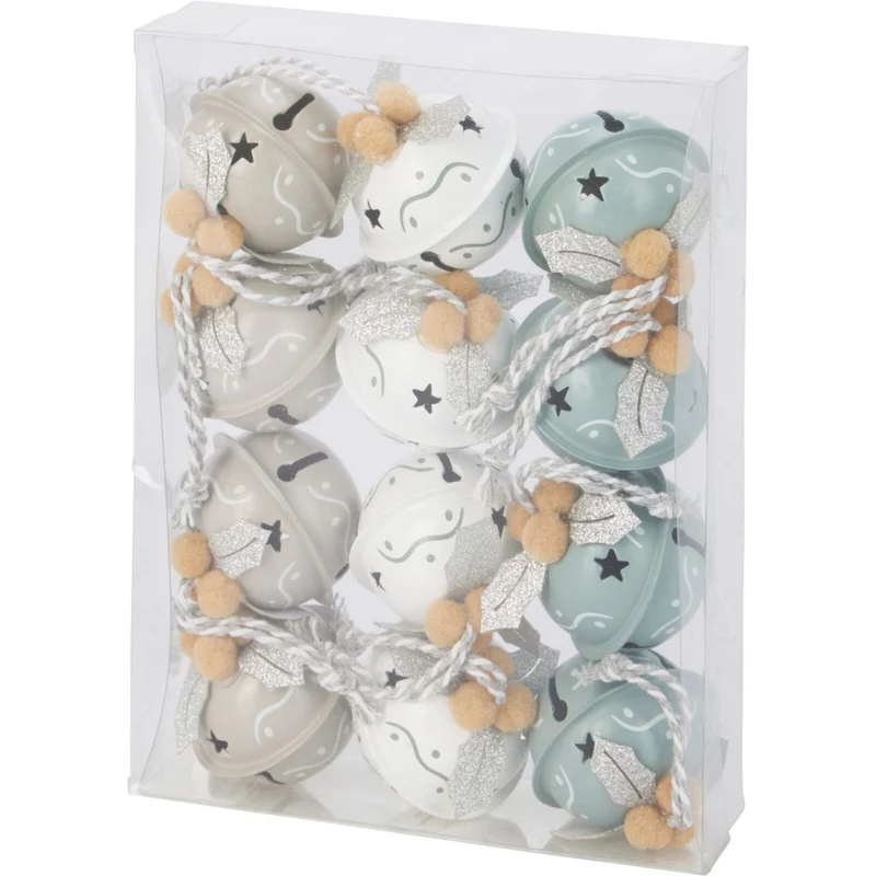 Set of 12 Small Pastel Jingle Bell Baubles Jingle Bell Christmas Tree Ornaments