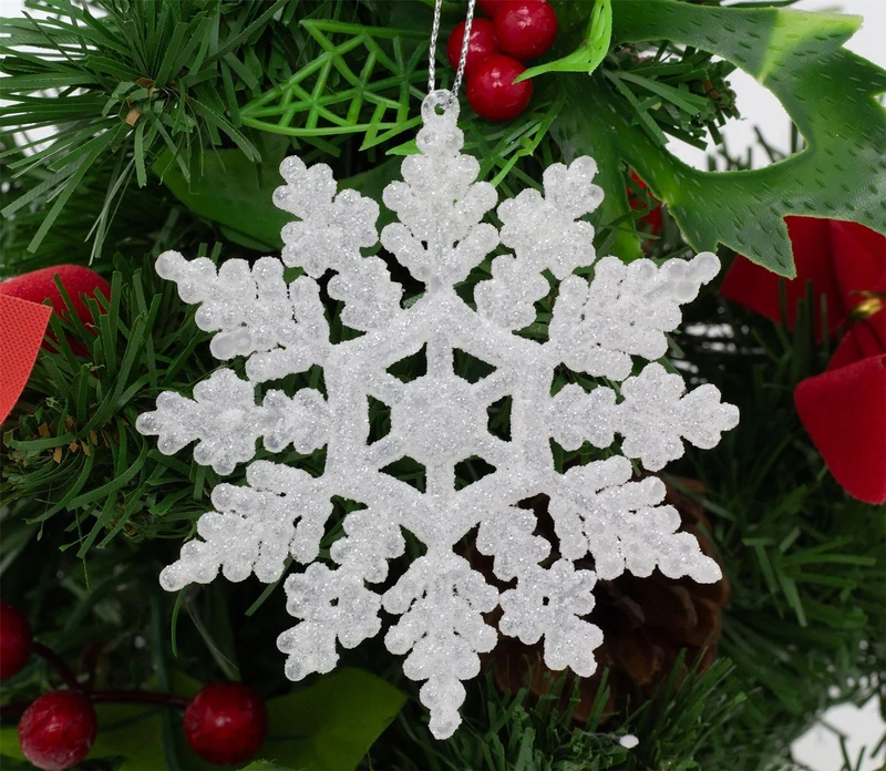White Snowflake Glitter Bauble | Snowflake Christmas Tree Ornament - 10cm
